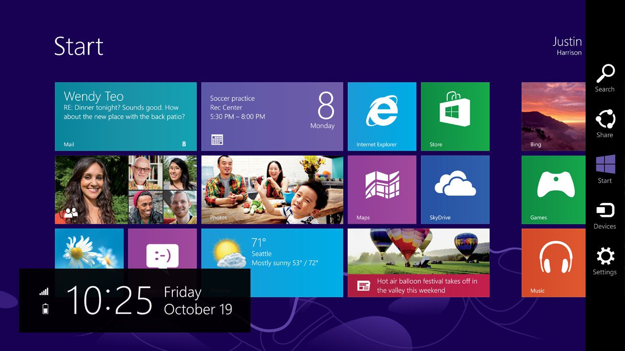 Interfaz de Windows 8 aplicando el diseño gráfico plano