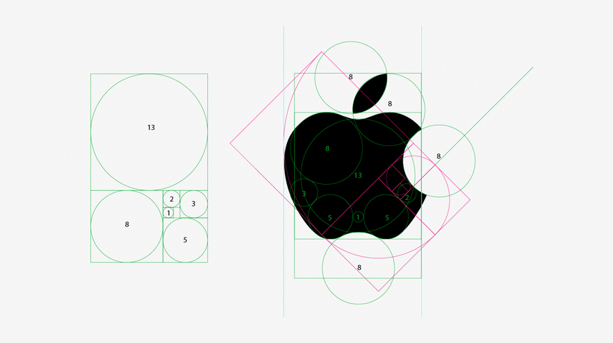 Diseño y construcción del logotipo de Apple a partir de formas geométricas