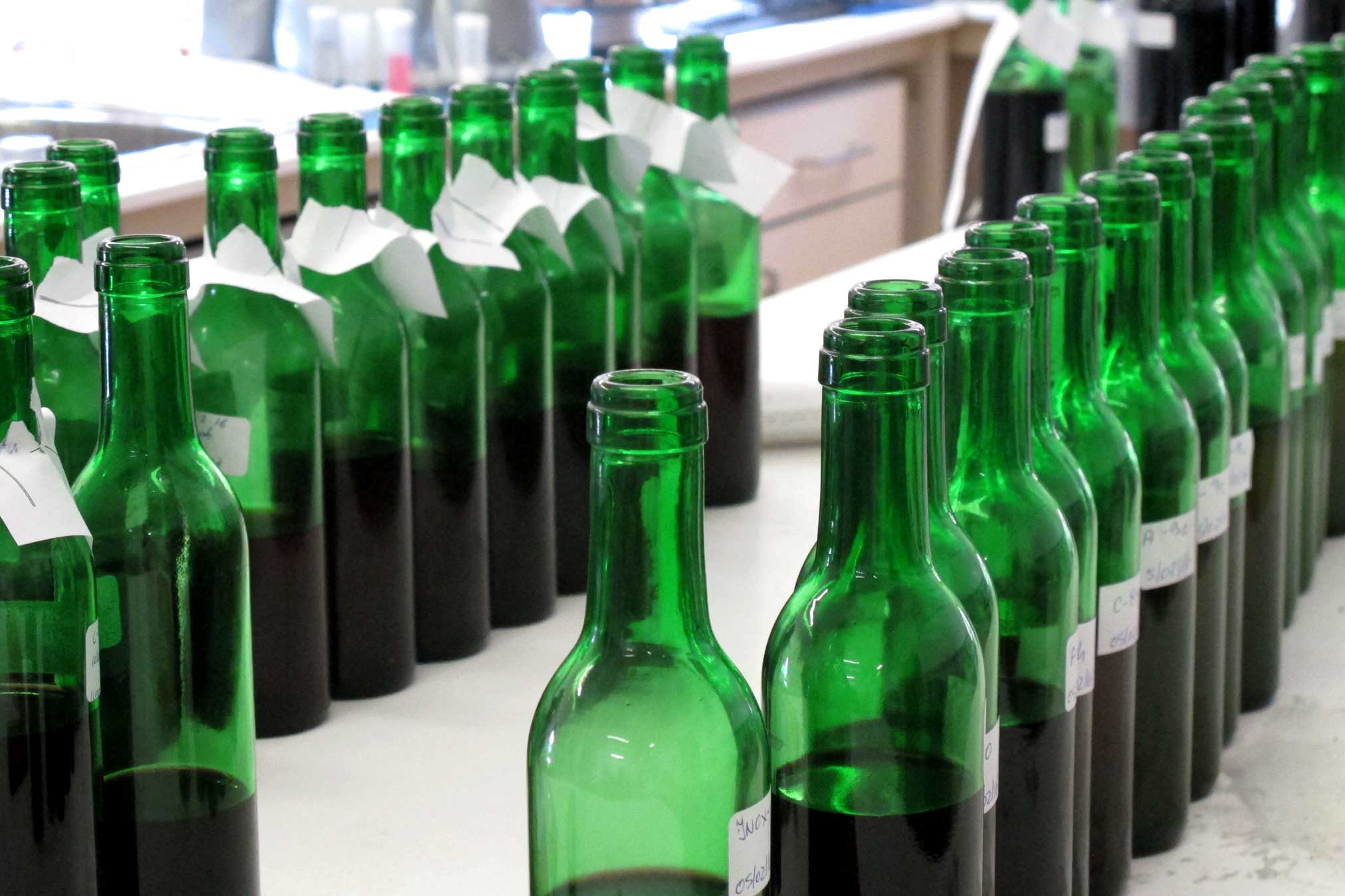 Green glass bottles.