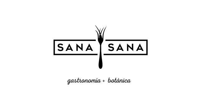 Logotipo para el restaurante Sana Sana que une comida vegetarian y botánica, diseñado por Gitanos y Daniel Montiel.