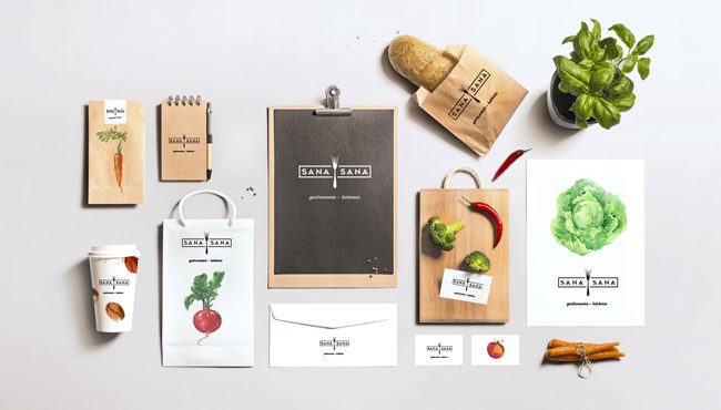 Diseno-corporativo-la-imagen-de-un-sueno-sana-sana-05 Vista de la identidad corporativa diseñada por Tarjetas comerciales diseñadas por Gitanos y Daniel Montiel para el restaurante Sana Sana.