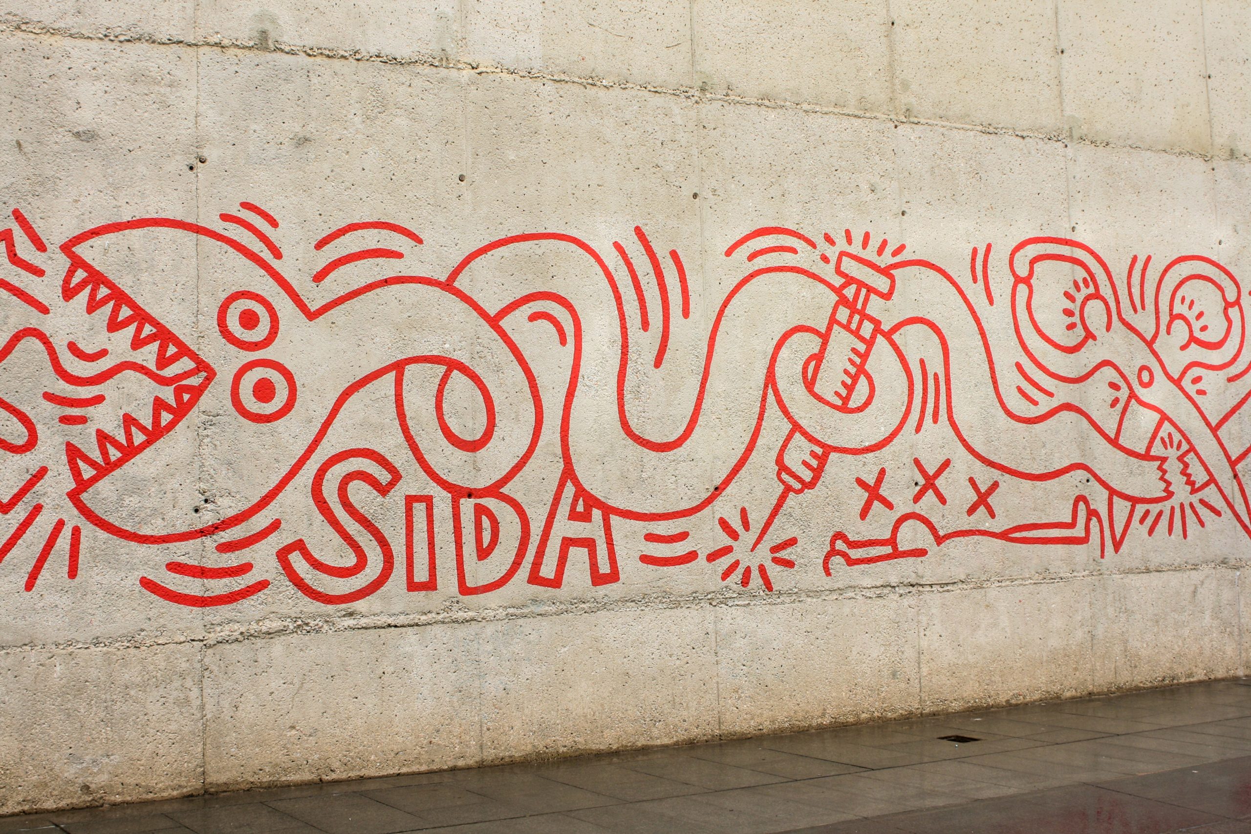 Diseño de mural sobre el SIDA en MACBA por Keith Haring.