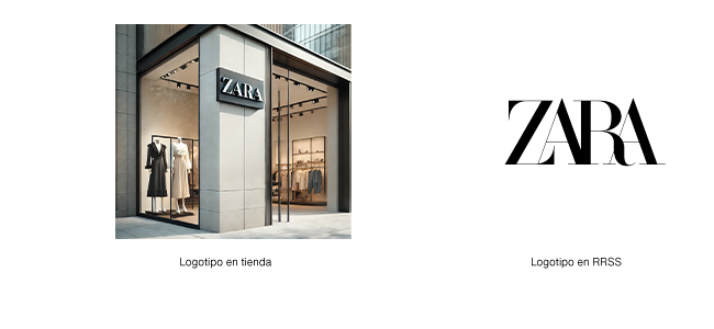 Comparación de logotipos de Zara: antiguo en la tienda y nuevo en redes sociales.